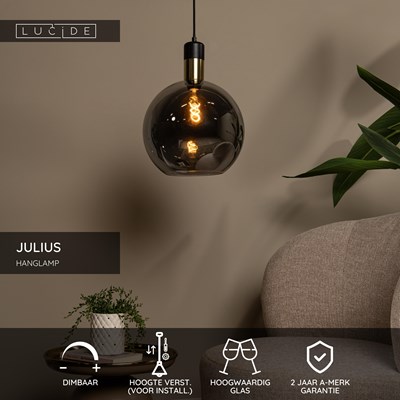 Lucide JULIUS - Hanglamp - Ø 40 cm - 1xE27 - Fumé